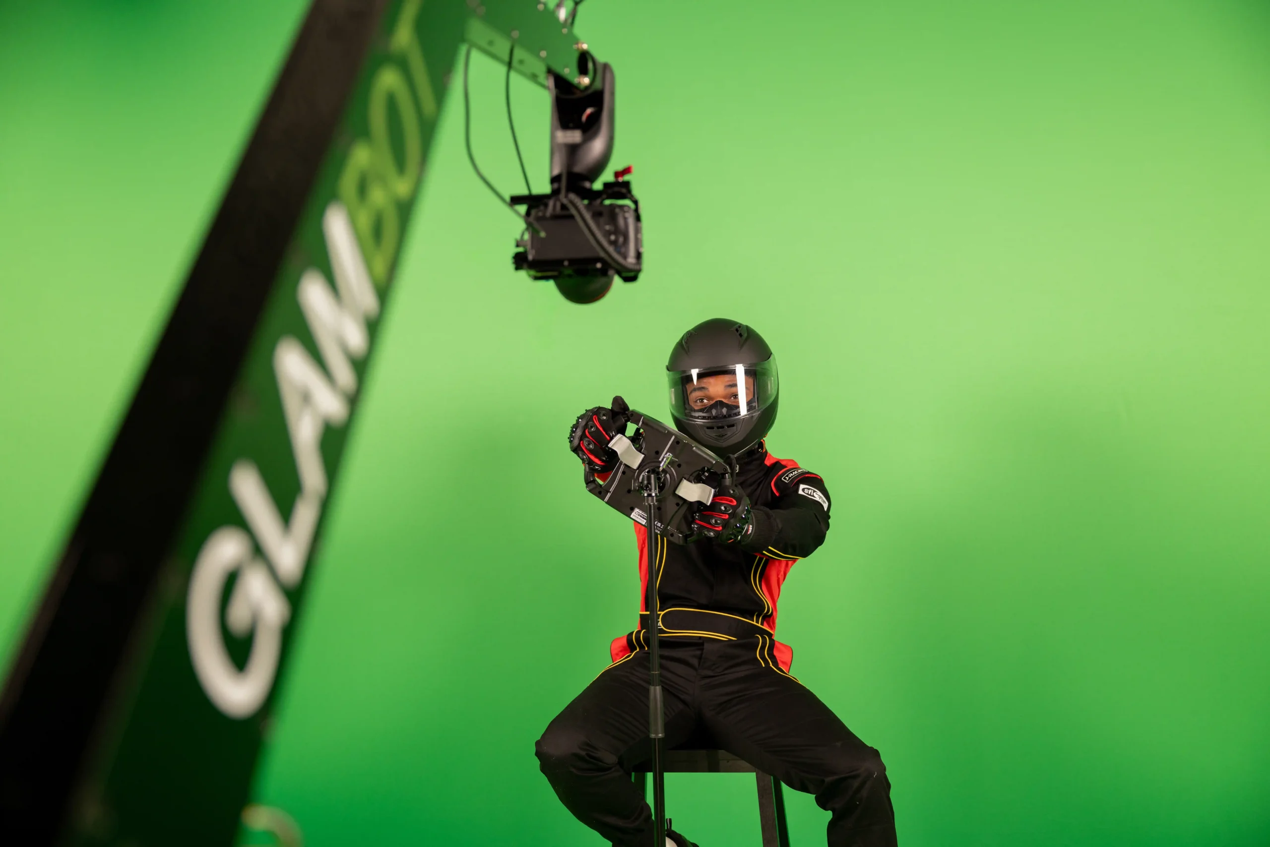 Guest experiencing the greenscreen glambot