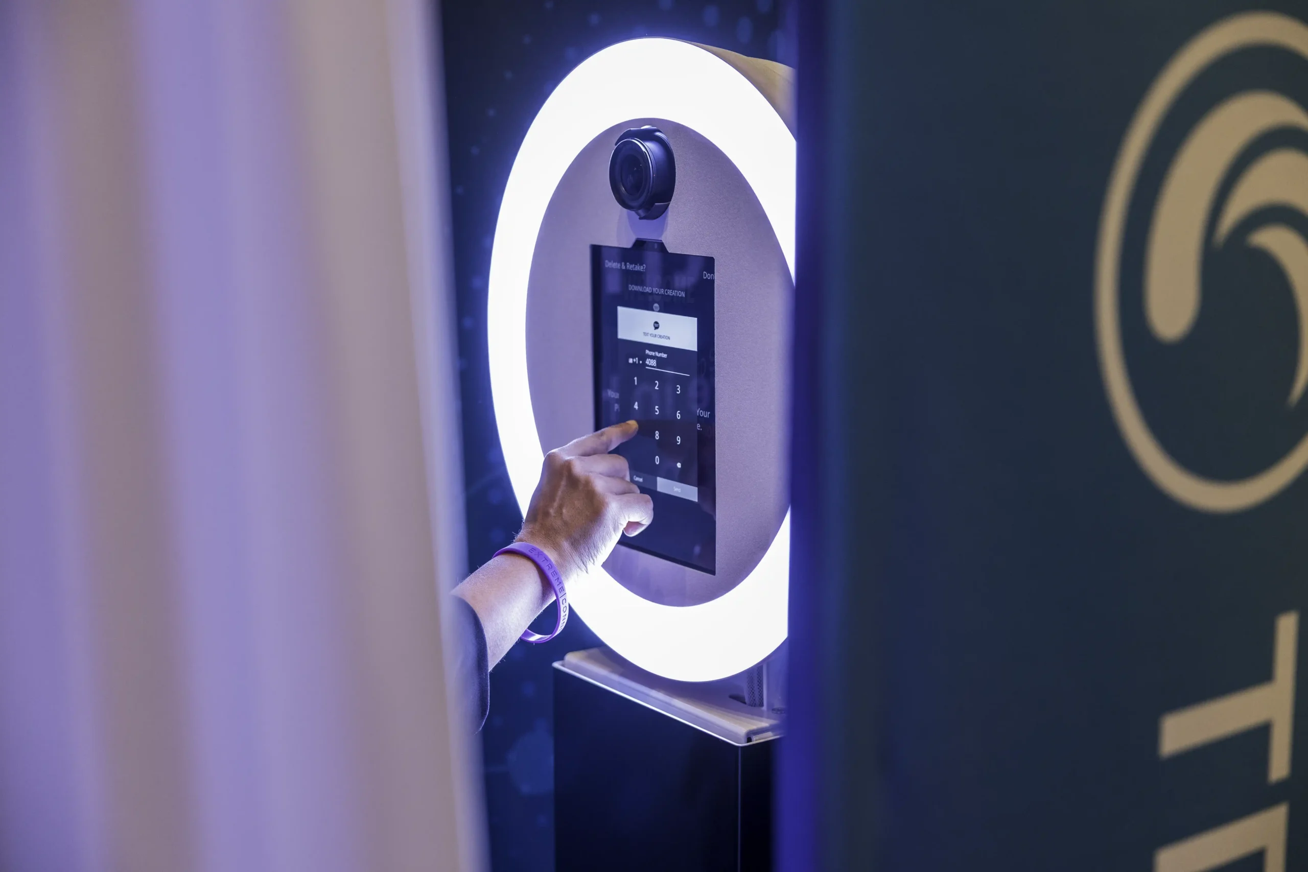 Guest interacting with AI photo booth survey and personalization flow