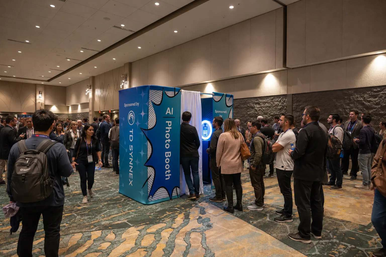 Crowd engagement at an AI photo booth activation